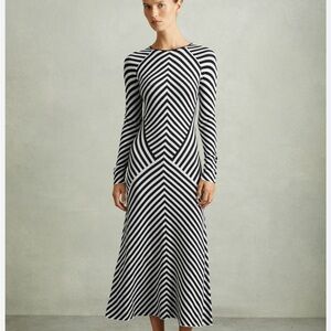 Reiss Black and White Striped Maxi Dress